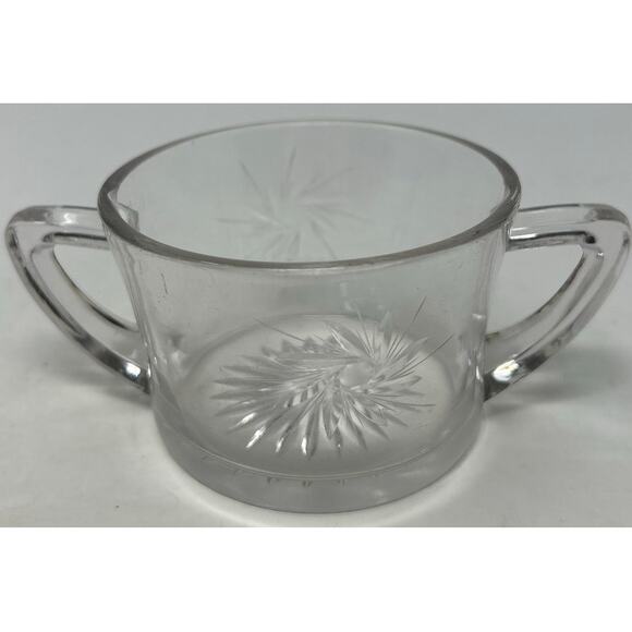 Clear Glass Sunburst Sugar Bowl with Double Handles 3‎ 1/2" Wide x 2 1/2" Tall - Picture 1 of 6